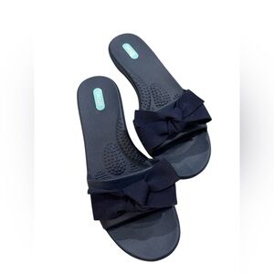 NEW OKA B Navy Blue Bow Slide Sandals Comfort Slip-On USA Made Size M/L